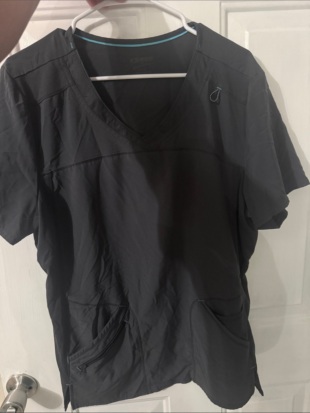 Men's Black V-Neck Scrub Top with Utility Pockets
